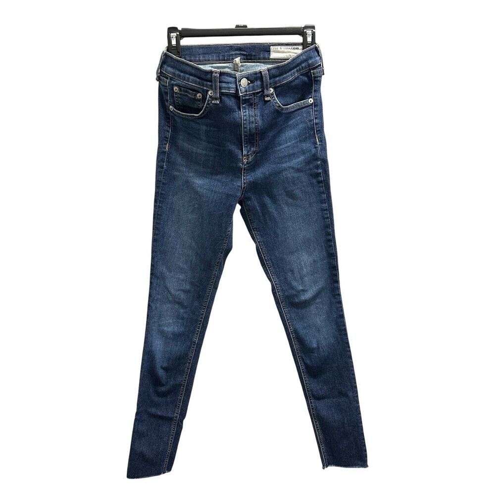 Rag & Bone 10” High Rise Ankle Skinny Raw Hem Jeans in Mad River Wash Size 27